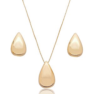 Conjunto de brinco e colar dourado banho em ouro 18k