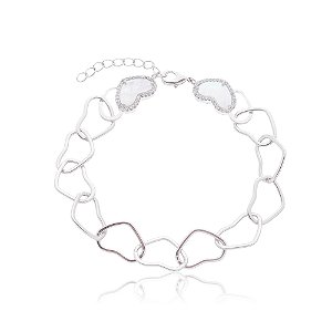 Pulseira de coração banho em rodio branco