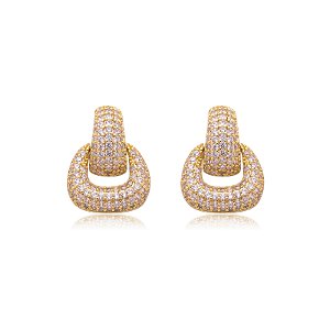 Brinco de zirconia cristal banho em ouro 18k