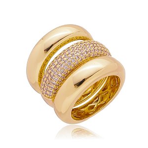 Trio de aneis cravejado de zirconia cristal banho em ouro 18k