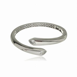 Bracelete liso com detalhe em zirconia cristal banho em rodio branco