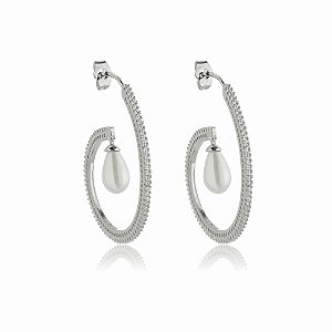 Brinco de zirconia banho em rodio branco