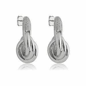 Brinco de zirconia banho em rodio branco