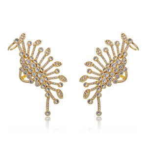 Brinco ear cuff de zirconia banho em ouro 18K