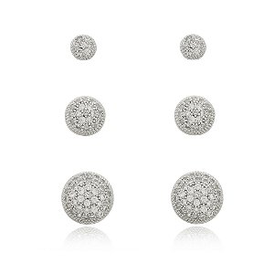 Brinco de trio de zirconia banho em rodio branco