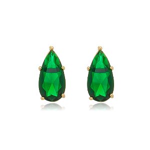 Brinco de gota verde banho em ouro 18k