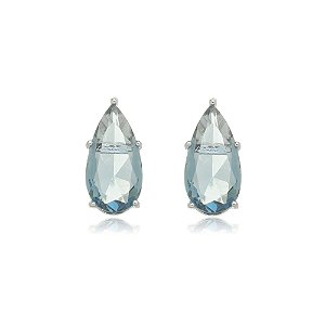 Brinco de gota azul banho em rodio branco
