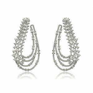 Brinco de zirconia cristal banho em rodio branco