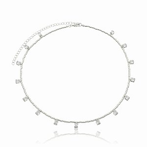Colar choker de zirconia banho em rodio branco