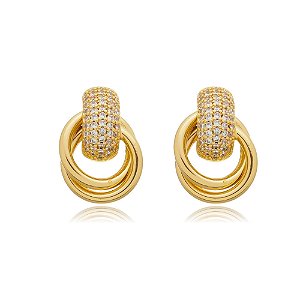 Brinco dourado com zirconia banho em ouro 18k