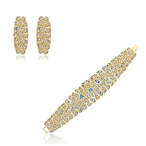 Conjunto de brinco e pulseira luxo banho em ouro 18k