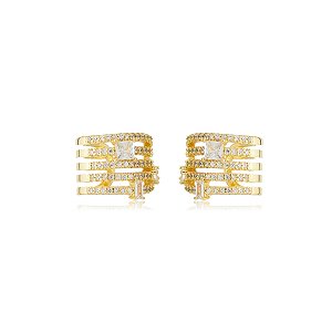 Brinco piercing fake de zirconia banho em ouro 18k