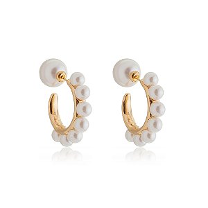 Brinco de argola de pérola banho em ouro 18k