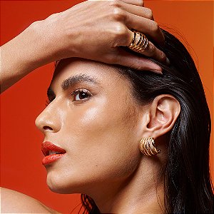 Conjunto de brinco e anel com zirconia banho em ouro 18k