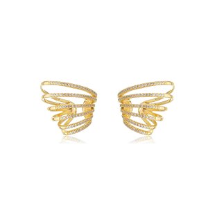 Brinco piercing fake de zirconia banho em ouro 18k