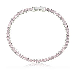 Pulseira de zirconia rosa banho em rodio branco