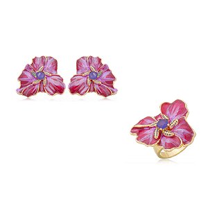 Conjunto de brinco e anel esmaltado banho em ouro 18k