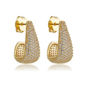 Brinco de argola de zirconia banho em ouro 18k