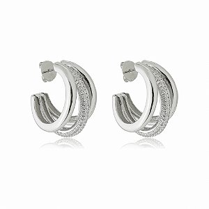 Brinco de argola com zirconia banho em ródio branco