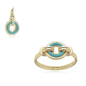 Conjunto bracelete e pingente esmaltados banho em ouro 18k