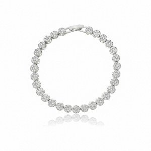 Pulseira cravejada de zirconia cristal banho em ródio branco