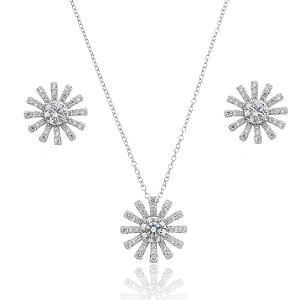 Conjunto de colar e brinco com zirconia banho em ródio branco