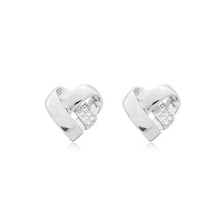 Brinco de base coração com zirconia banho em rodio branco