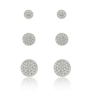 Brinco de trio com zirconia banho em rodio branco