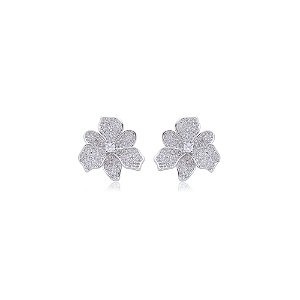Brinco de base com zirconia banho em rodio branco