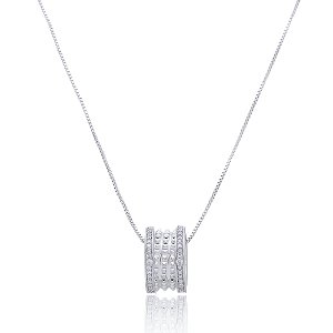 Colar de corrente liso com pingente banho em rodio branco