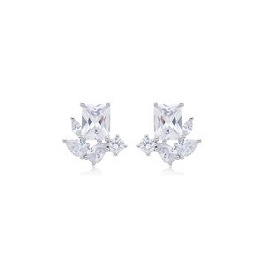 Brinco de base cravejado de zircônia cristal banho em ródio branco