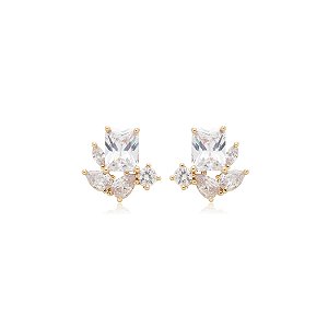 Brinco de base dourado com zirconia banho em ouro 18k