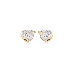 Brinco de base de coração com zirconia banho em ouro 18k