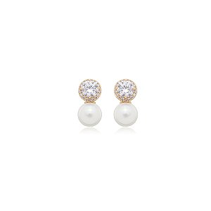 Brinco de perola com zirconia banho em ouro 18k