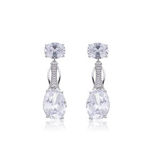 Brinco de zirconia cristal banho em rodio branco