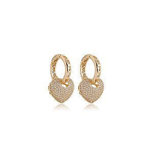 Brinco de argola dourado com zirconia banho em ouro 18k