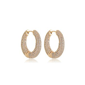 Brinco de argola dourado com zirconia banho em ouro 18k
