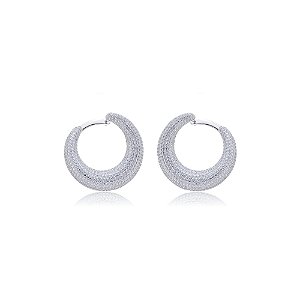 Brinco de argola com zirconia banho em rodio branco