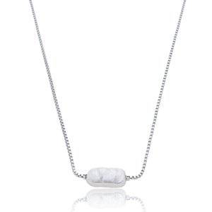 Colar de corrente com pérola banho em rodio branco