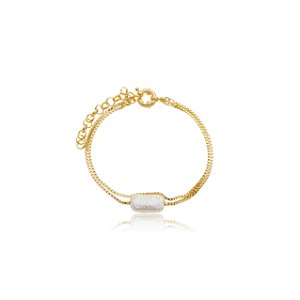 Pulseira de corrente de perola banho em ouro 18k