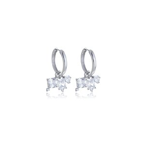 Brinco de argola com zirconia banho em rodio branco