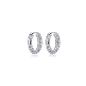 Brinco de argola com zirconia banho em rodio branco