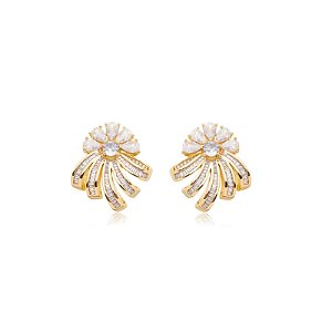 Brinco de base com zirconia banho em ouro 18k