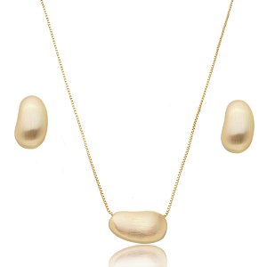 Conjunto de brinco e colar acetinado banho em ouro 18k