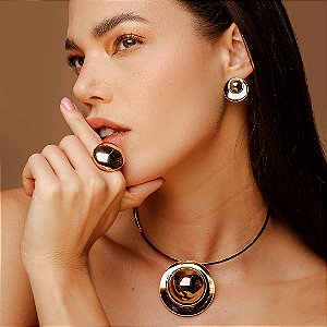 Conjunto de brinco e aro dourado banho em ouro 18k