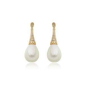 Brinco dourado liso com pérola banho em ouro 18k