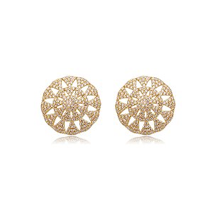 Brinco de base dourado com zirconia banho em ouro 18k