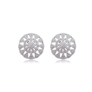 Brinco de base com zirconia cristal banho em rodio branco