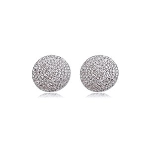 Brinco de base com zirconia cristal banho em rodio branco