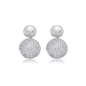 Brinco de base com zirconia cristal banho em rodio branco